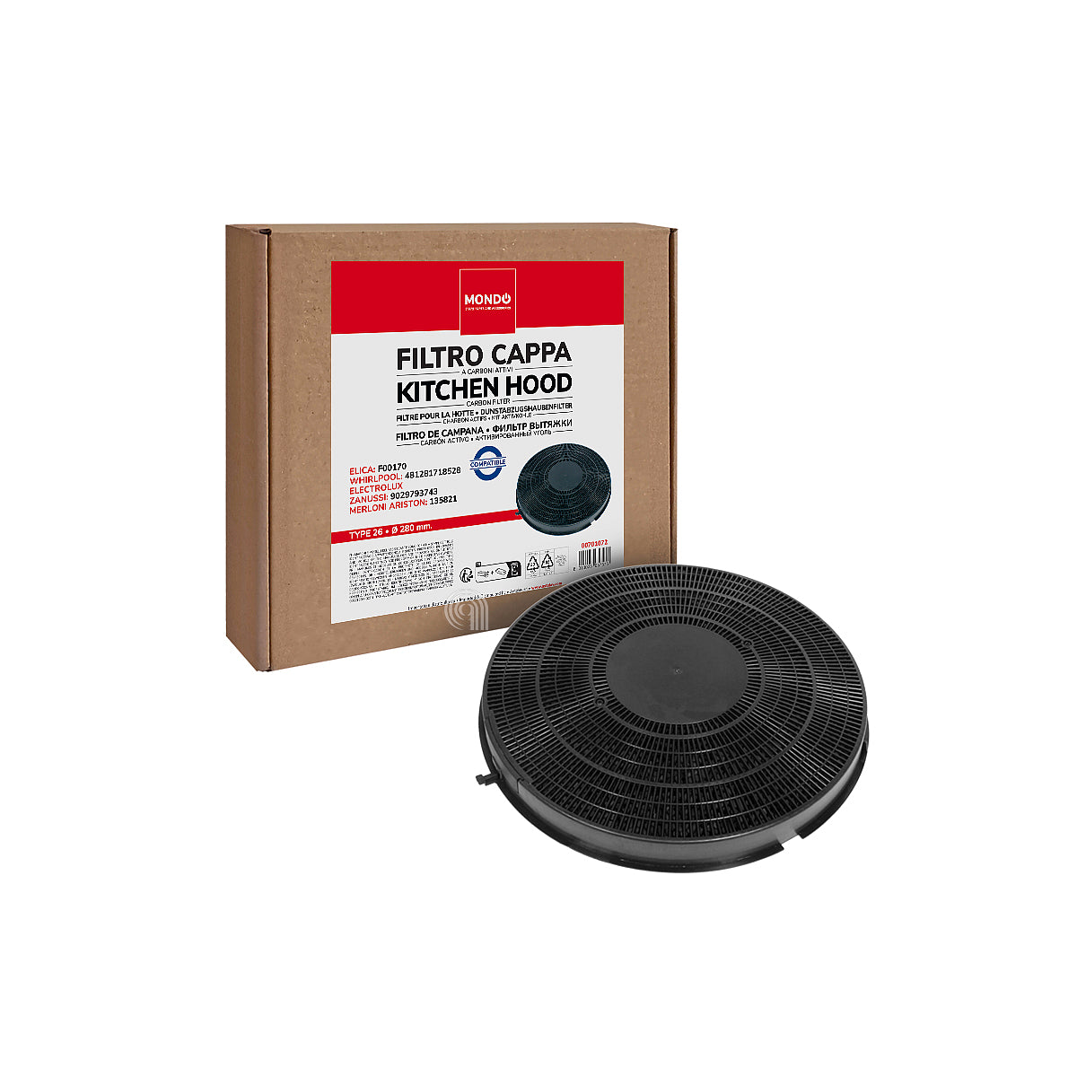 Recambio Filtro de carbón tipo 26 elica campana extractora Mondo C00135821