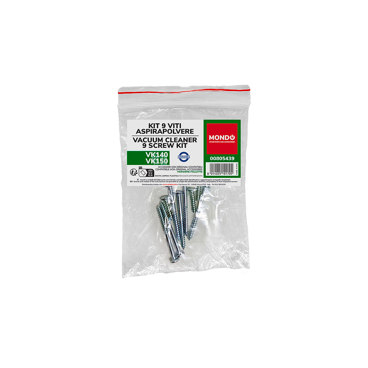Recambio Kit 9 viti VK140 VK150 aspiradora Mondo 00805439