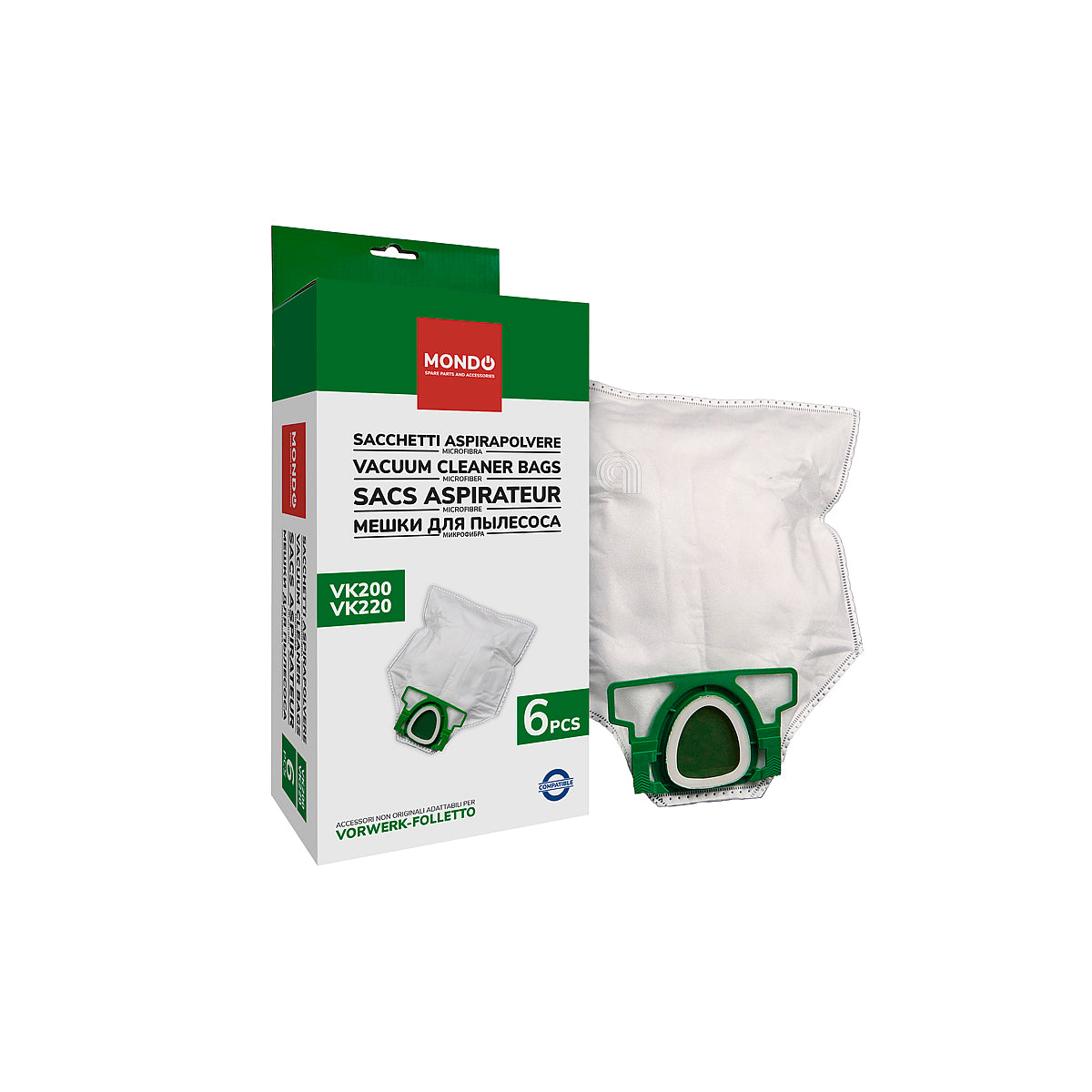 Recambio Set 6 bolsas VK200 folletto aspiradora Mondo 01141